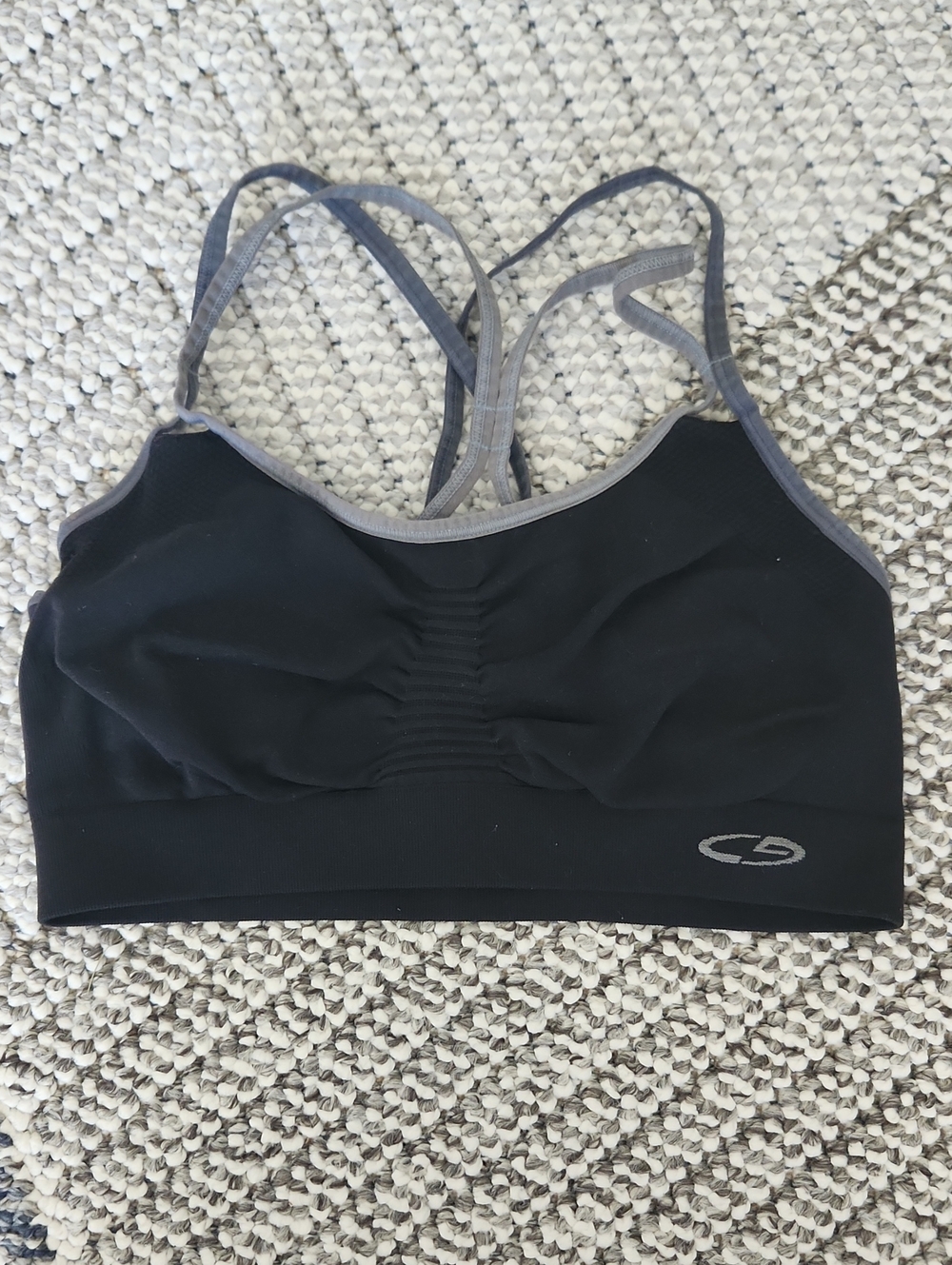 Women's Black Seamless Sports Bra with Grey Trim